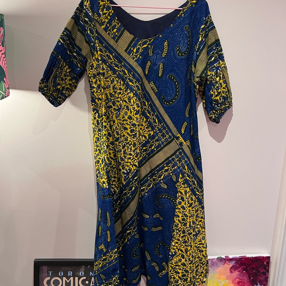 Blue and yellow Ankara dress L